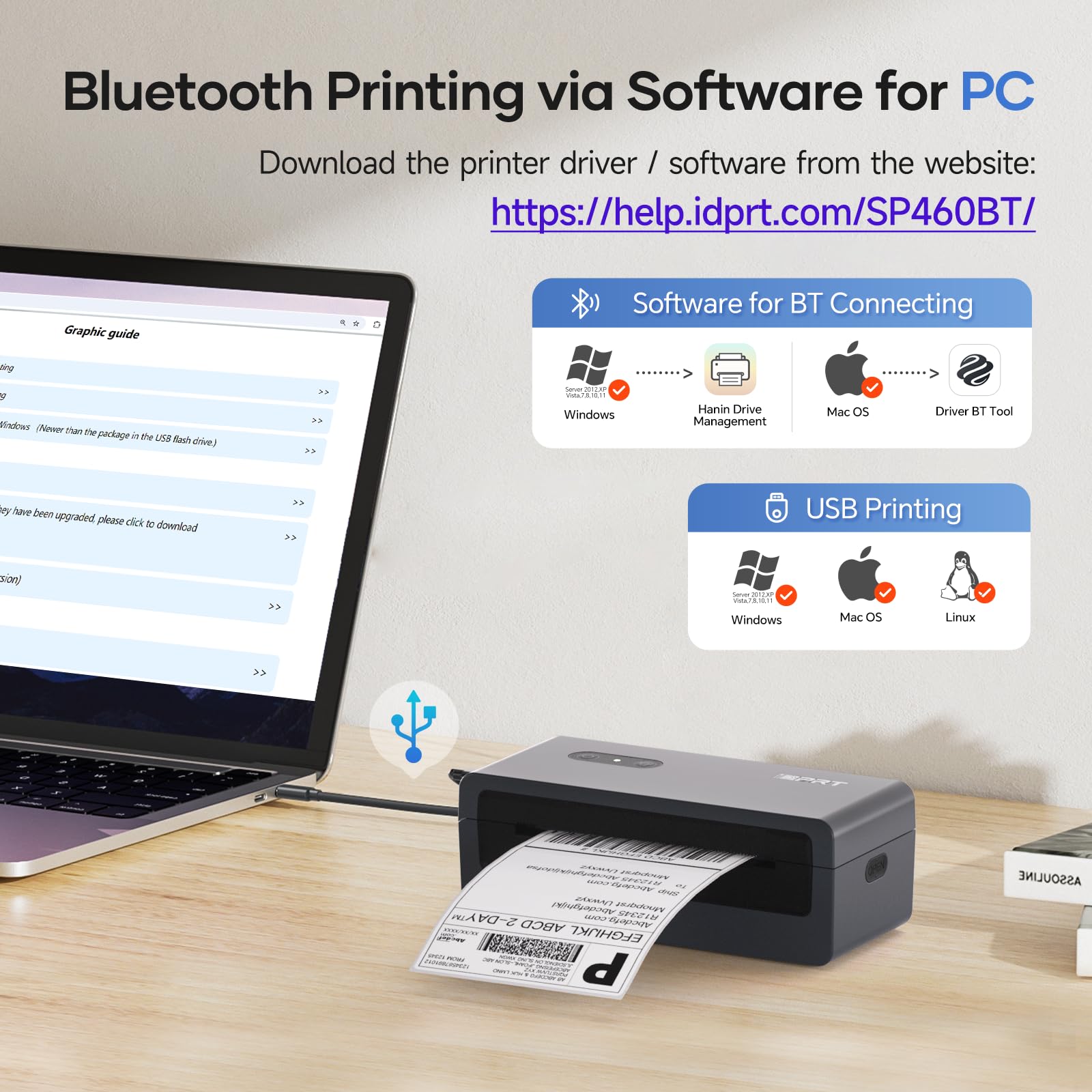 iDPRT 4x6 Bluetooth Thermal Shipping Label Printer for Small Business - Compatible with Android, iPhone, Windows, macOS - Perfect for Amazon, Shopify, eBay, Etsy & USPS Packages - Ideal for Home Office, Warehouse & E-commerce Shipping
