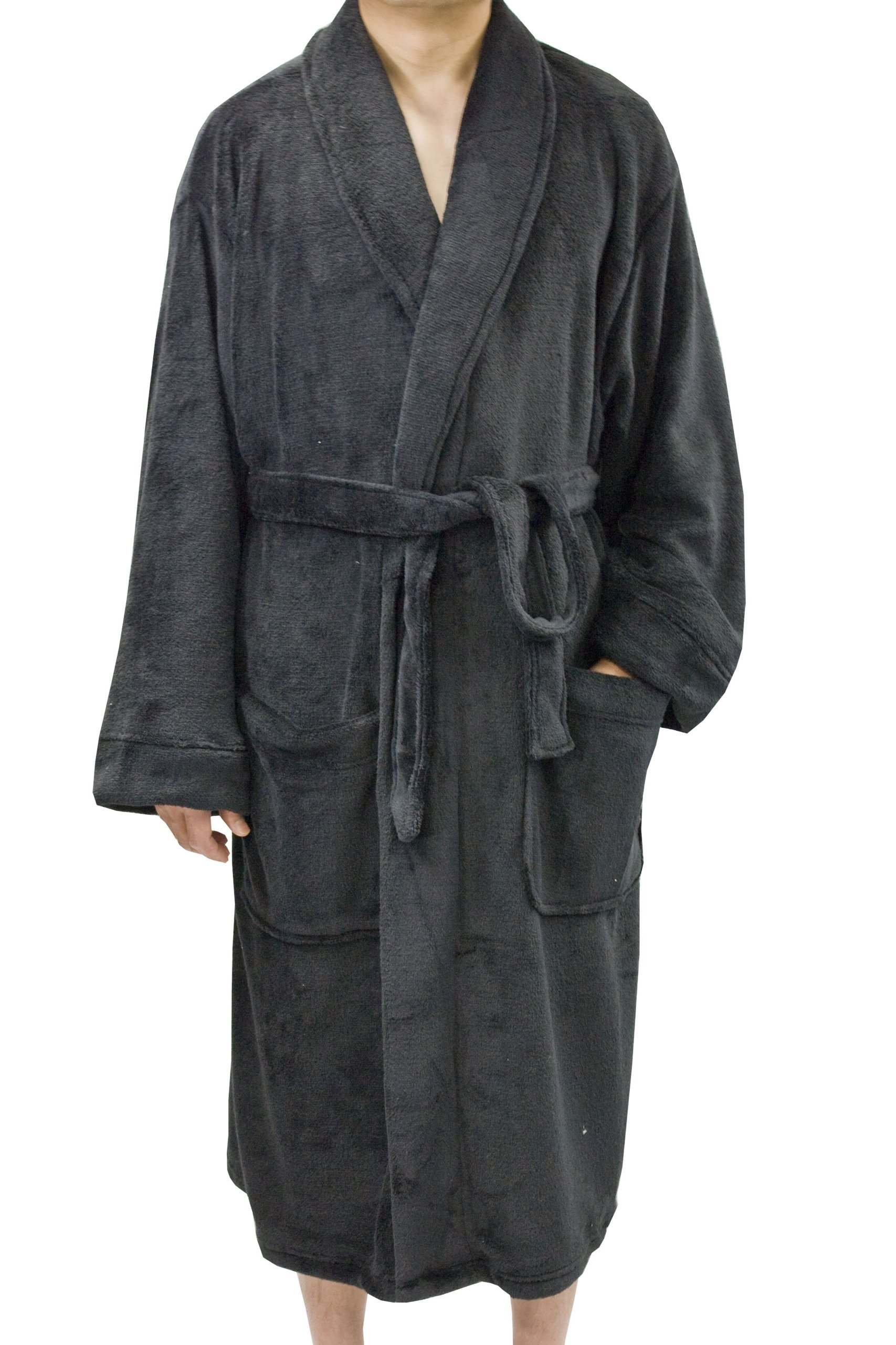 **Leisureland Men's Plush Fleece Robe - Soft & Cozy Solid Color Bathrobe for Men, 50