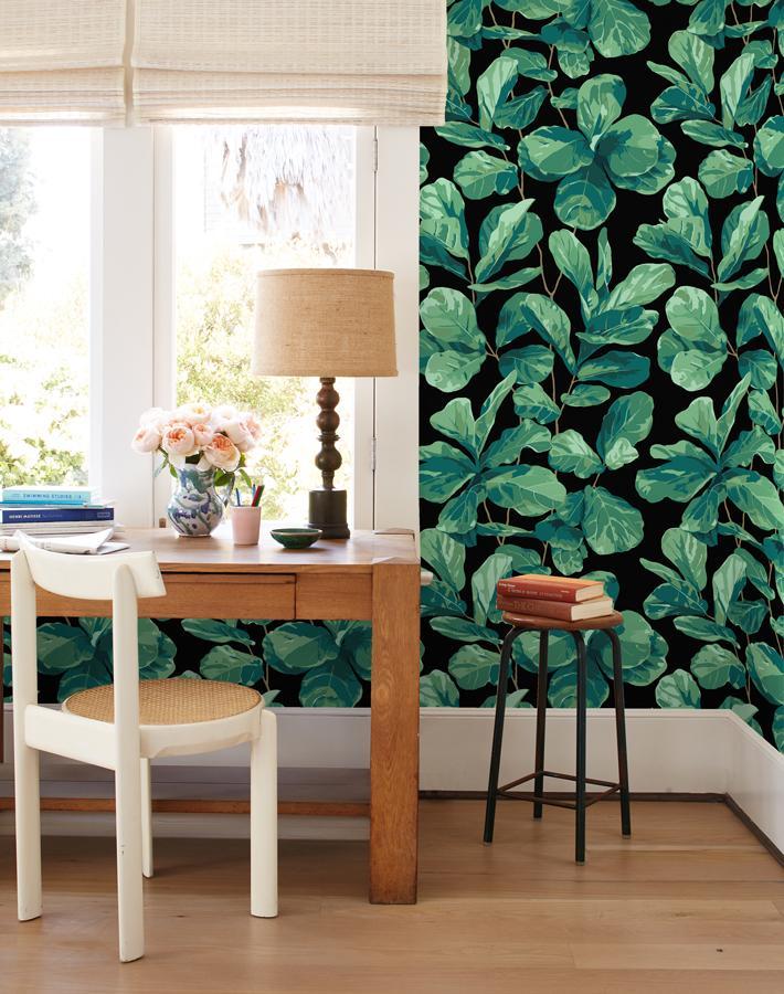 Nathan Turner Onyx Fiddle Leaf Fig Wallpaper - Elegant Botanical Peel and Stick Wallpaper for Living Room, Bedroom, or Nursery Decor