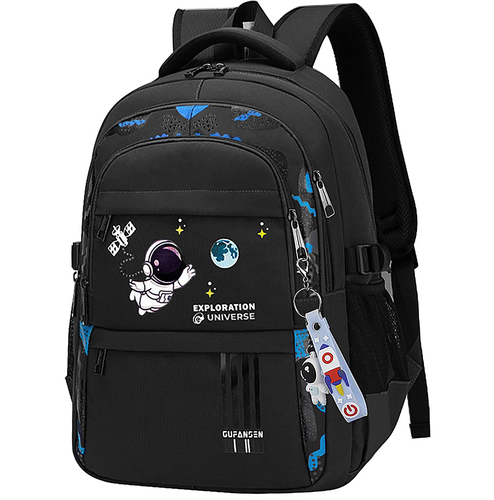 Astronaut Themed Backpack for Boys & Teens - Large Capacity School Backpack for Elementary & Middle School Students (Black) - Perfect for School, Travel & Outdoor Adventures