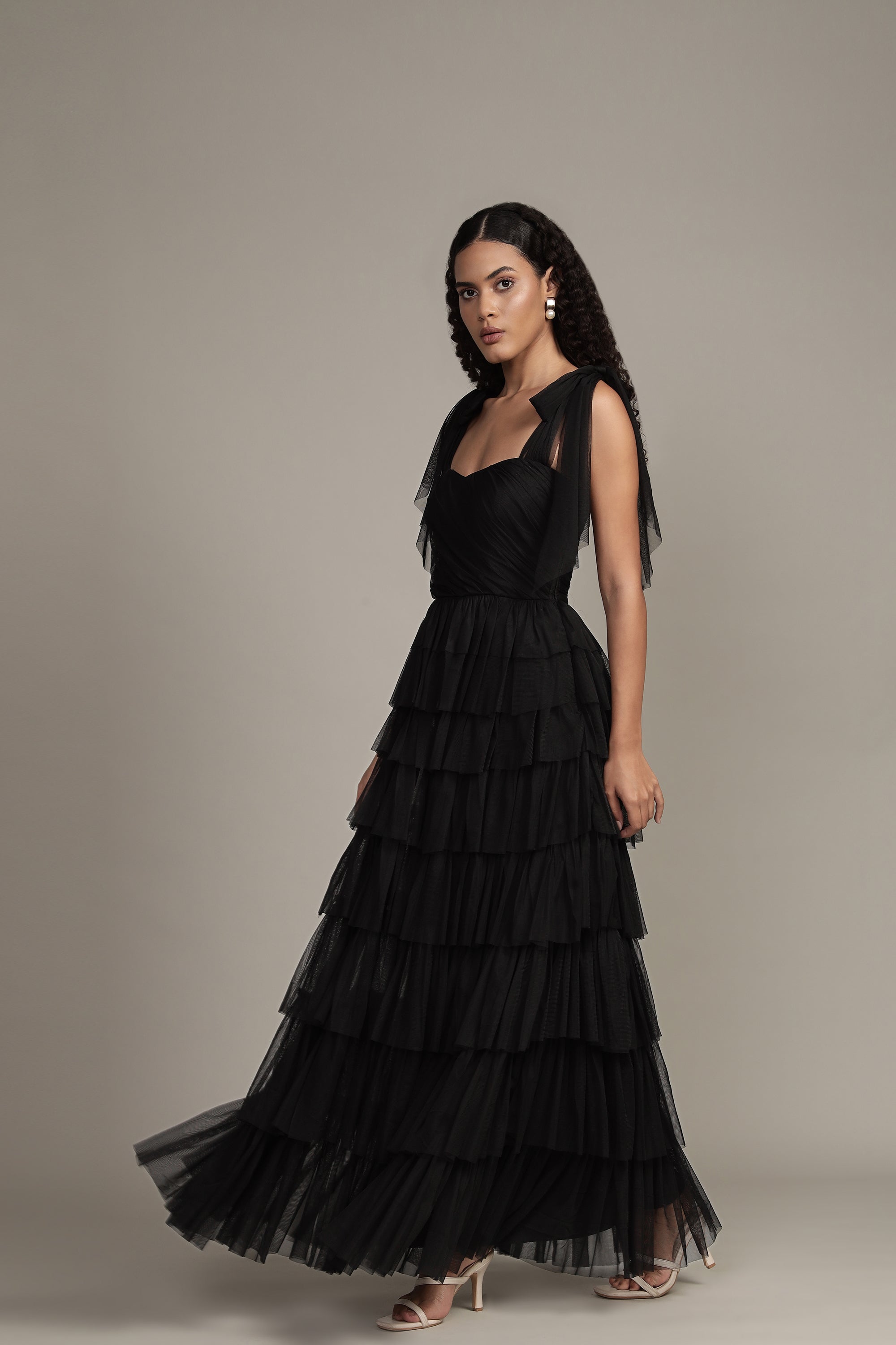 Elegant Ophelia Black Maxi Dress with Adjustable Tie Detail - Perfect for Weddings, Parties & Evening Events
