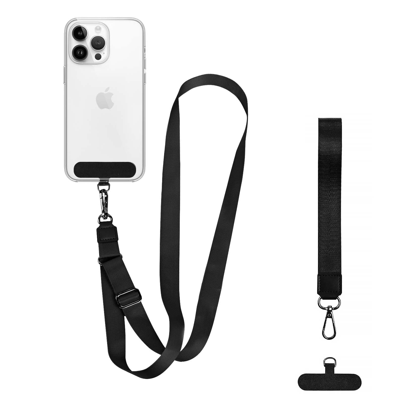 1-Pack Adjustable Phone Lanyard Set - Includes Neck Strap, Wrist Strap & 2 Phone Clips | Anti-Theft Crossbody Cell Phone Holder for iPhone & Smartphones (Black) | Perfect for Travel, Shopping & Outdoor Activities