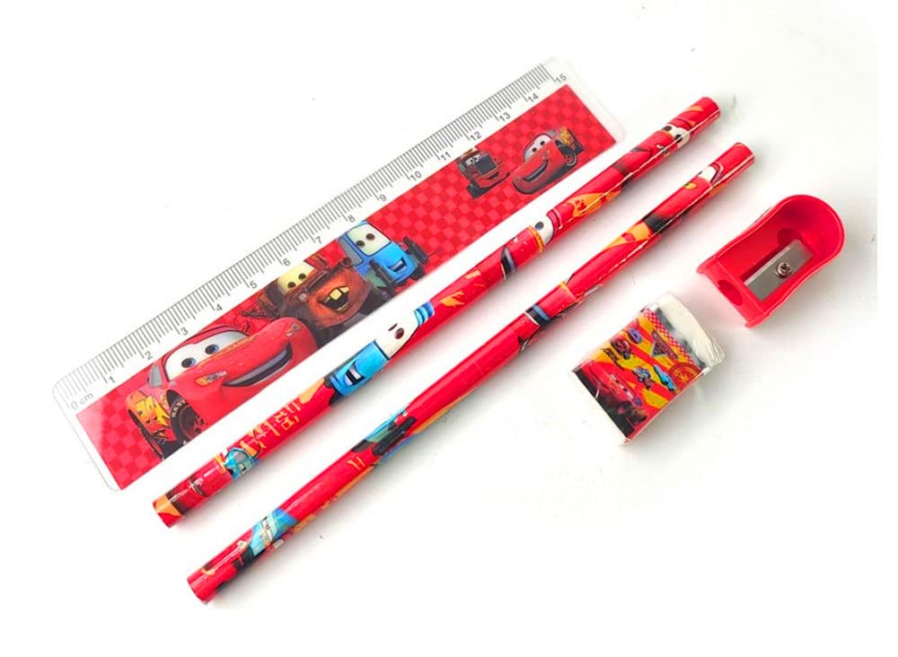 KOBBET® Kids Stationery Gift Set - 4 PCS (2 Pencils, 1 Ruler, 1 Eraser & 1 Sharpener) - Perfect for Rakhi, Sisters Day, School Supplies & Festive Gifts - Great for Classroom, Birthday Presents & Return Gifts
