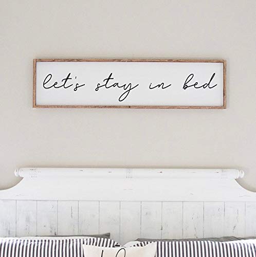 Let's Stay in Bed Wooden Wall Sign - Rustic Farmhouse Bedroom Decor - Thoughtful Gift for Her - Perfect for Master Bedroom, Guest Room or Nursery Décor