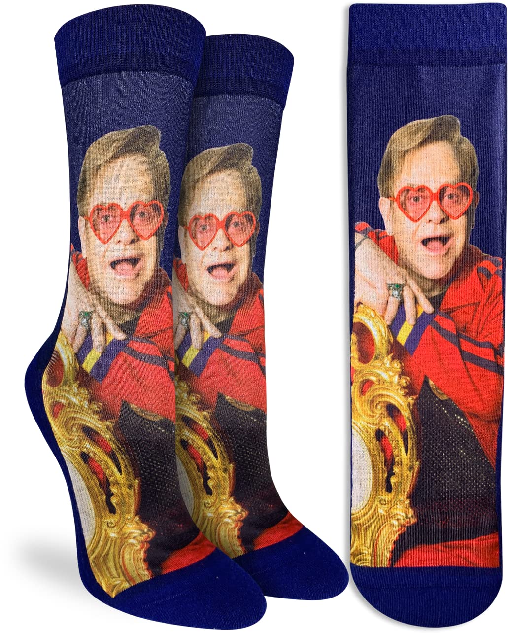 Good Luck Sock Women's Elton John Inspired Crew Socks - Colorful Music Themed Novelty Socks for Adults - Perfect Gift for Musicians & Concert Goers