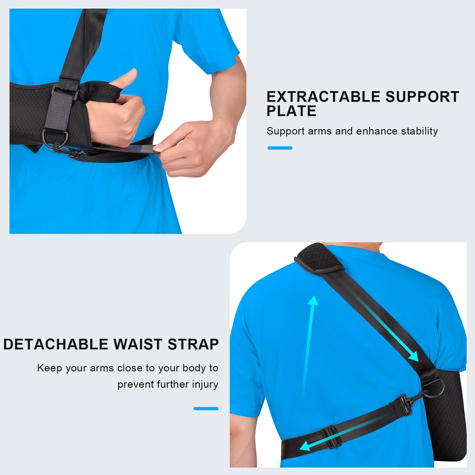 Adjustable Arm Sling Shoulder Immobilizer with Waist Strap - Left/Right Arm Support for Shoulder, Elbow & Wrist Injuries, Rotator Cuff Tears, Broken Bones - Unisex Design for Men & Women - Ideal for Post-Surgery Recovery, Sports Injuries & Daily Mobility Support