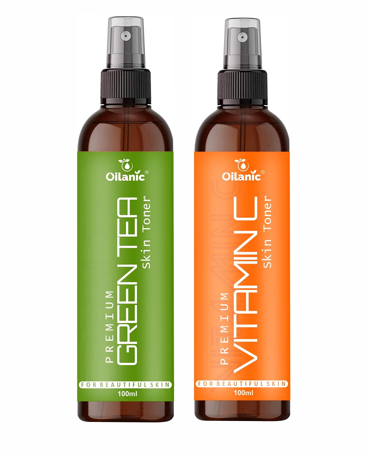 Oilanic Premium Green Tea & Vitamin C Face Toner for Men & Women - Hydrating, Brightening & Refreshing (2 x 100ml/3.4oz) | Daily Skincare Routine for Acne-Prone & Sensitive Skin
