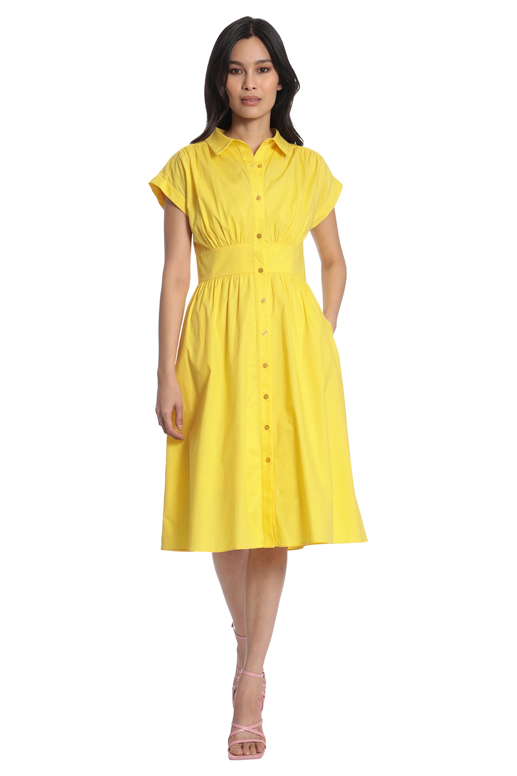 Maggy London Women's Cap Sleeve Collar Dress with Wide Waistband & Front Placket - Elegant Office Wear & Cocktail Party Dress for Women