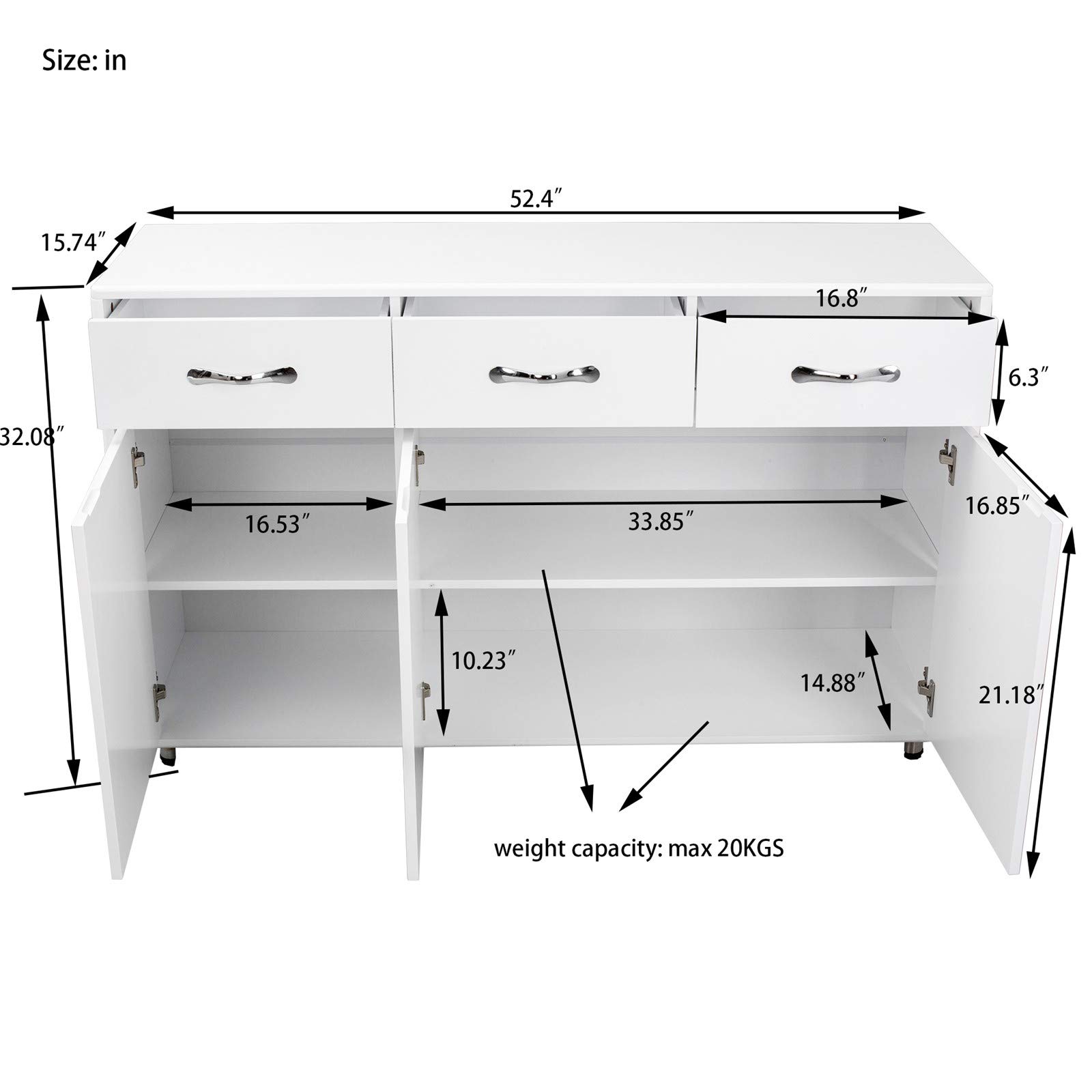 Modern White Wood Buffet Sideboard with 3 Drawers & 3 Doors - Kitchen Storage Cabinet, Entryway Console Table for Dining Room & Living Room - Perfect for Home Organization & Entertaining Guests
