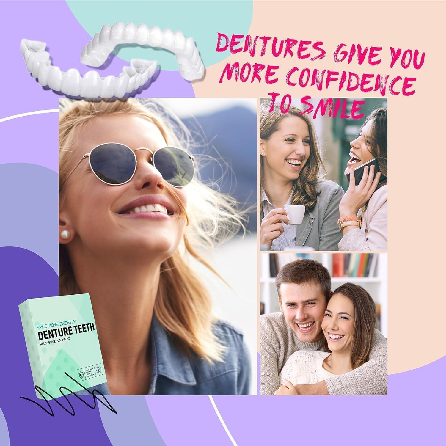 6 PCS Temporary Dentures with Veneer for Men & Women - Fix Crooked, Missing, or Stained Teeth - Perfect for Smile Makeovers, Special Events & Daily Confidence Boost