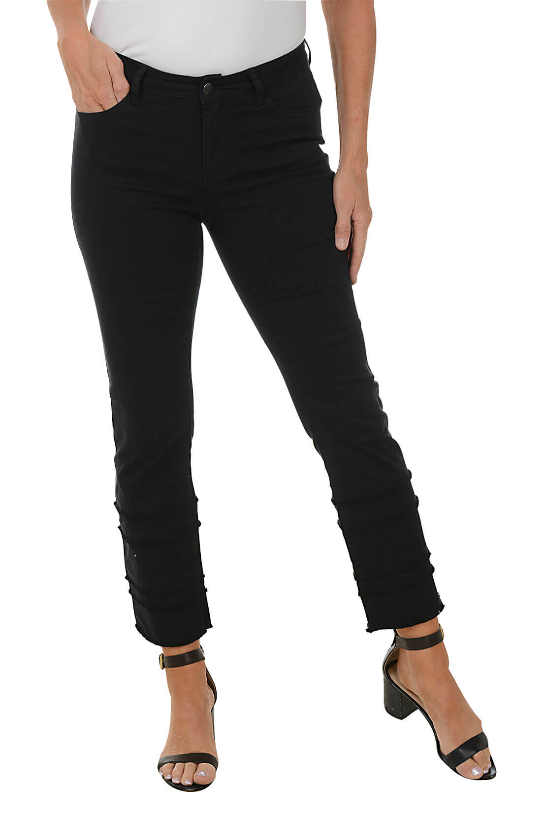 Distressed Frayed Hem Tiered Denim Ankle Pants for Women - Trendy High Waisted Skinny Jeans for Casual Outfits & Streetwear Fashion
