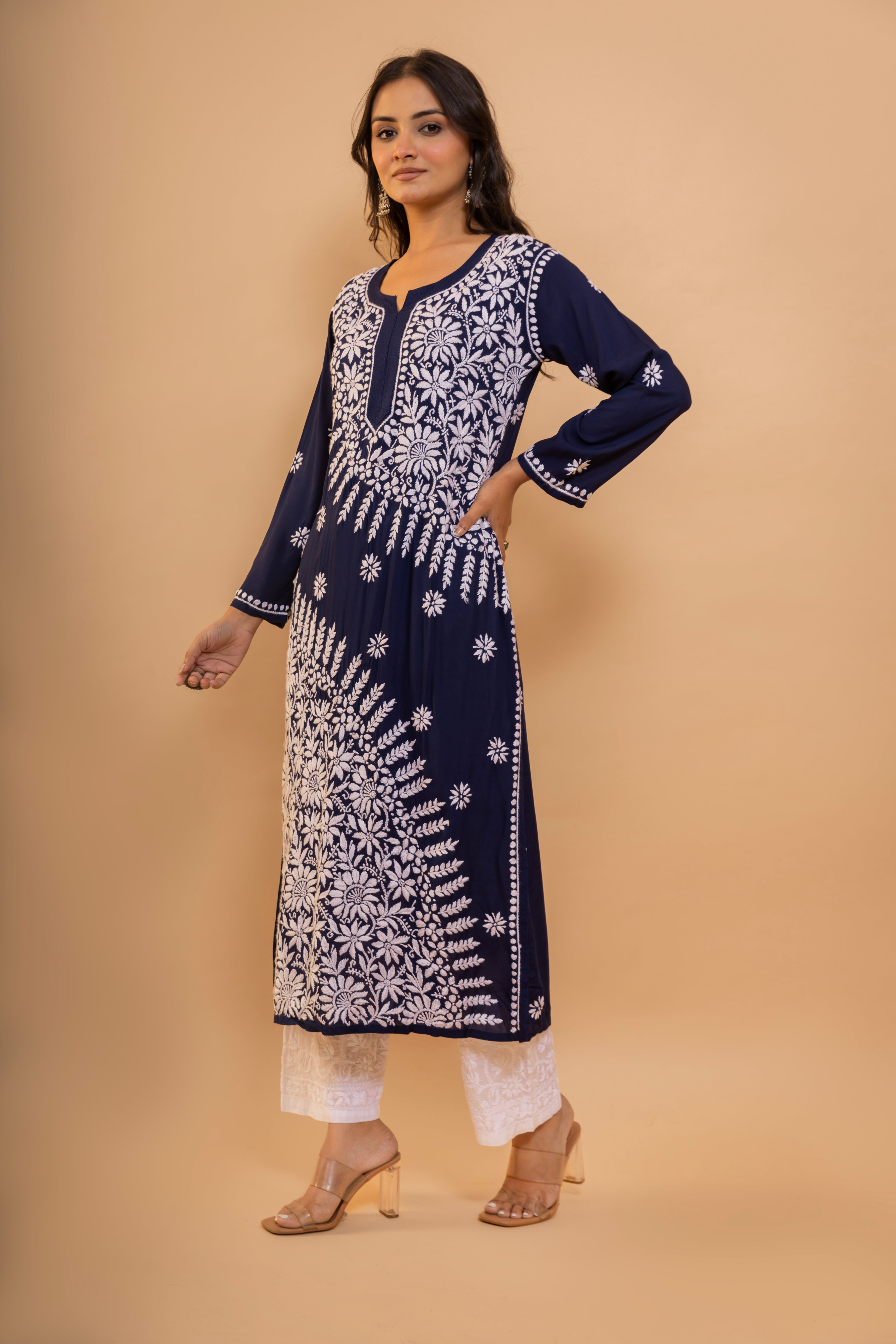 Blue Bliss Fizaa Chikankari Modal Cotton Kurta for Women | Elegant Indian Ethnic Wear | Perfect for Festivals, Weddings & Casual Outings