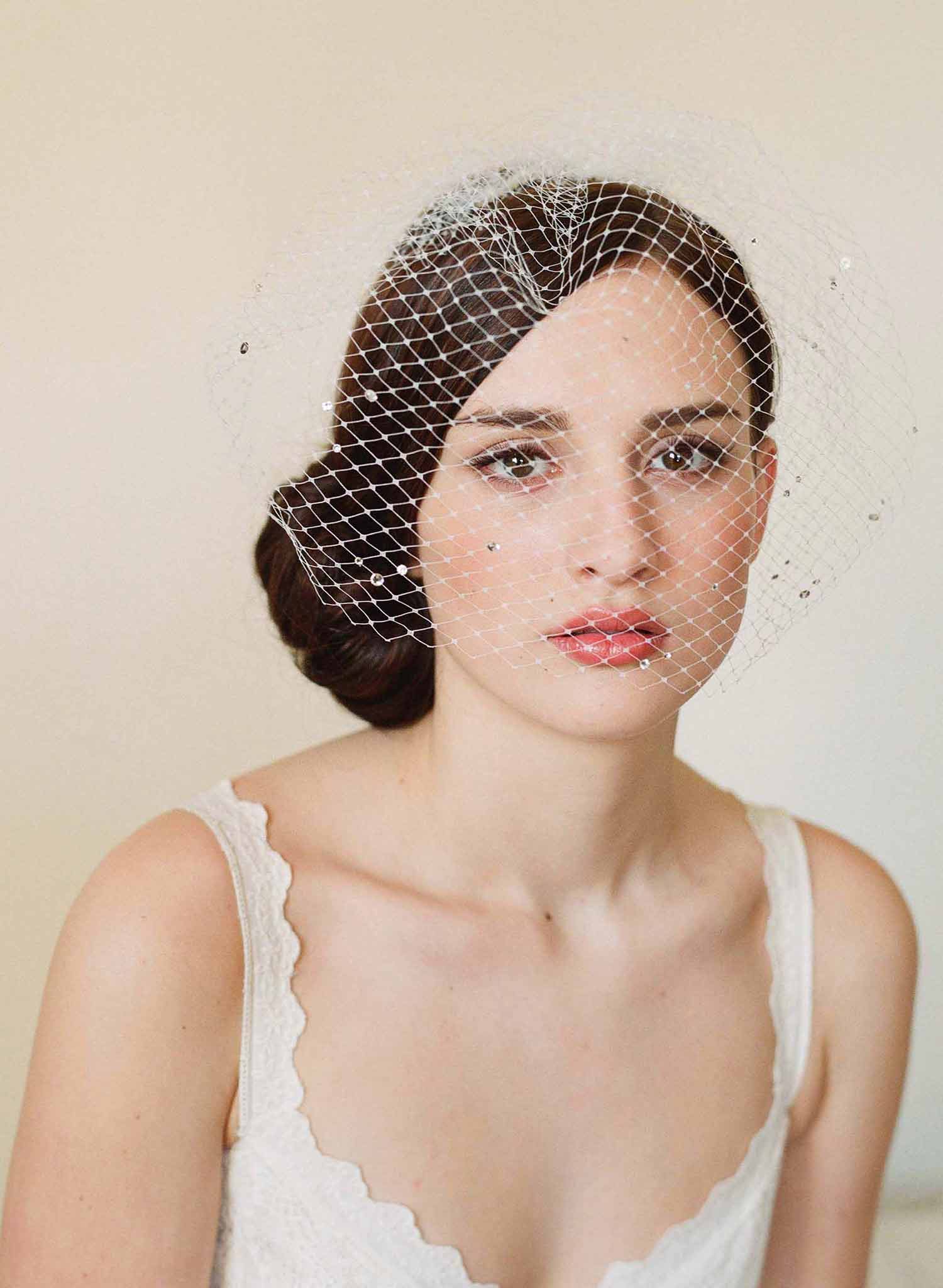 Elegant Full Birdcage Veil with Rhinestones - Style #211 | Perfect for Weddings, Prom & Vintage Fashion