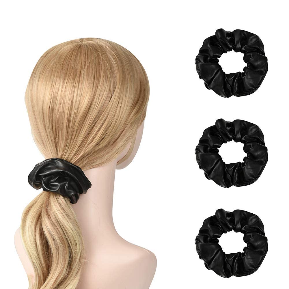 2-Pack Black Silk Scrunchies for Women - Soft Satin Hair Bands & Elastic Hair Ties - Perfect for Workouts, Office & Everyday Styling