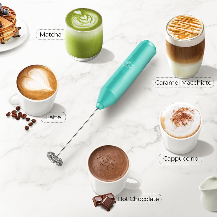 Zulay Froth Mate Powerful Electric Milk Frother for Coffee, Lattes, Cappuccinos - Handheld Foam Maker for Matcha & Hot Chocolate - Compact & Portable Milk Frother Whisk - Perfect for Home, Office & Travel (Teal)