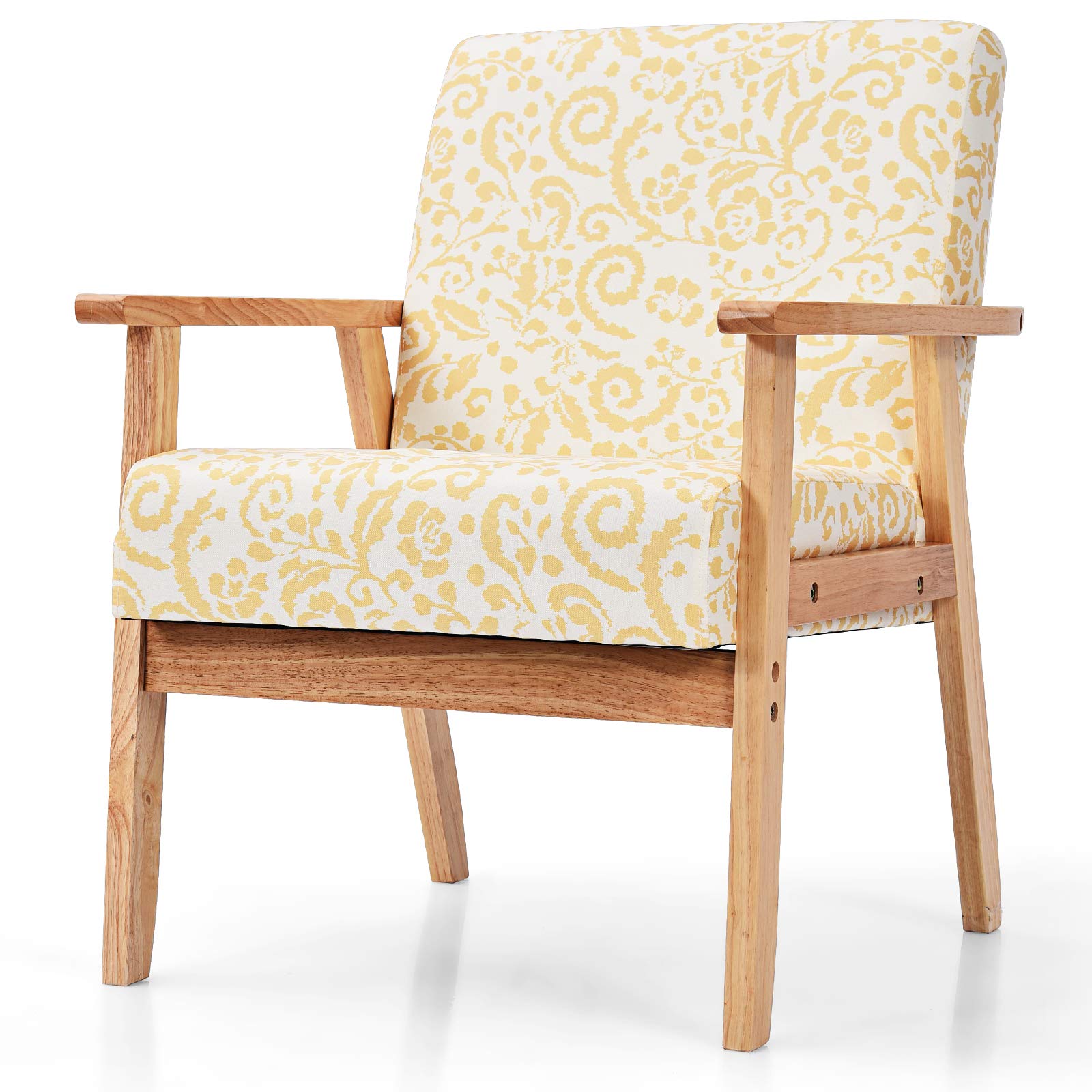 Powerstone Modern Fabric Accent Chair with Wooden Legs - Yellow for Living Room & Office