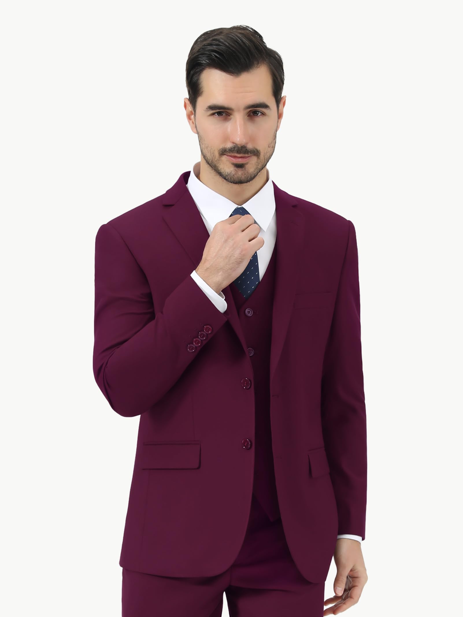 LUPURTY Slim Fit Men's 3-Piece Suit Set - 2 Button Formal Business Suit with Jacket, Vest & Pants - Perfect for Weddings, Office & Special Occasions