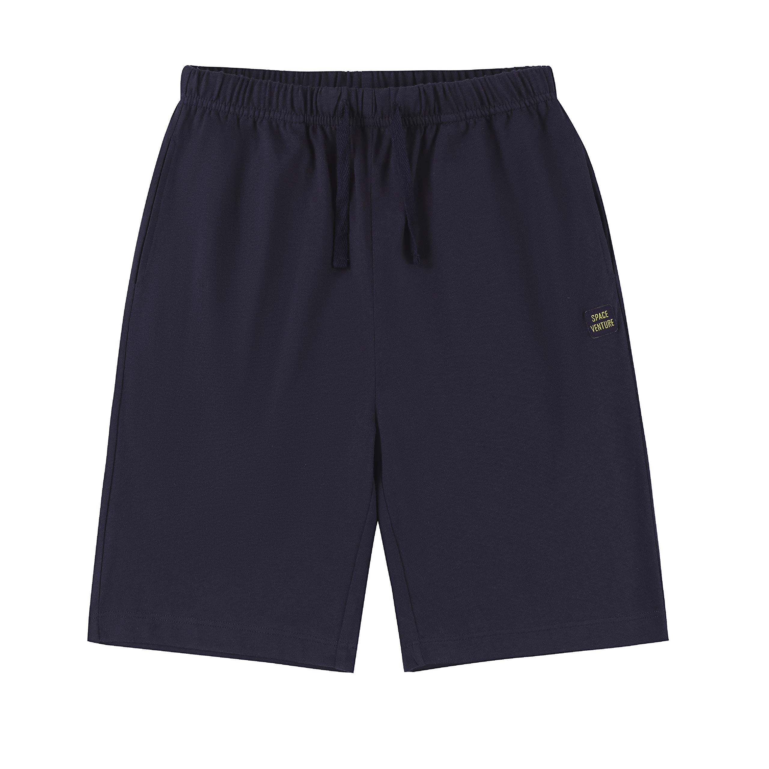 SPACE VENTURE Boys & Girls Cotton Athletic Running Shorts with Pockets for Kids 3-12 Years - Comfortable Playwear for Outdoor Sports & Summer Activities