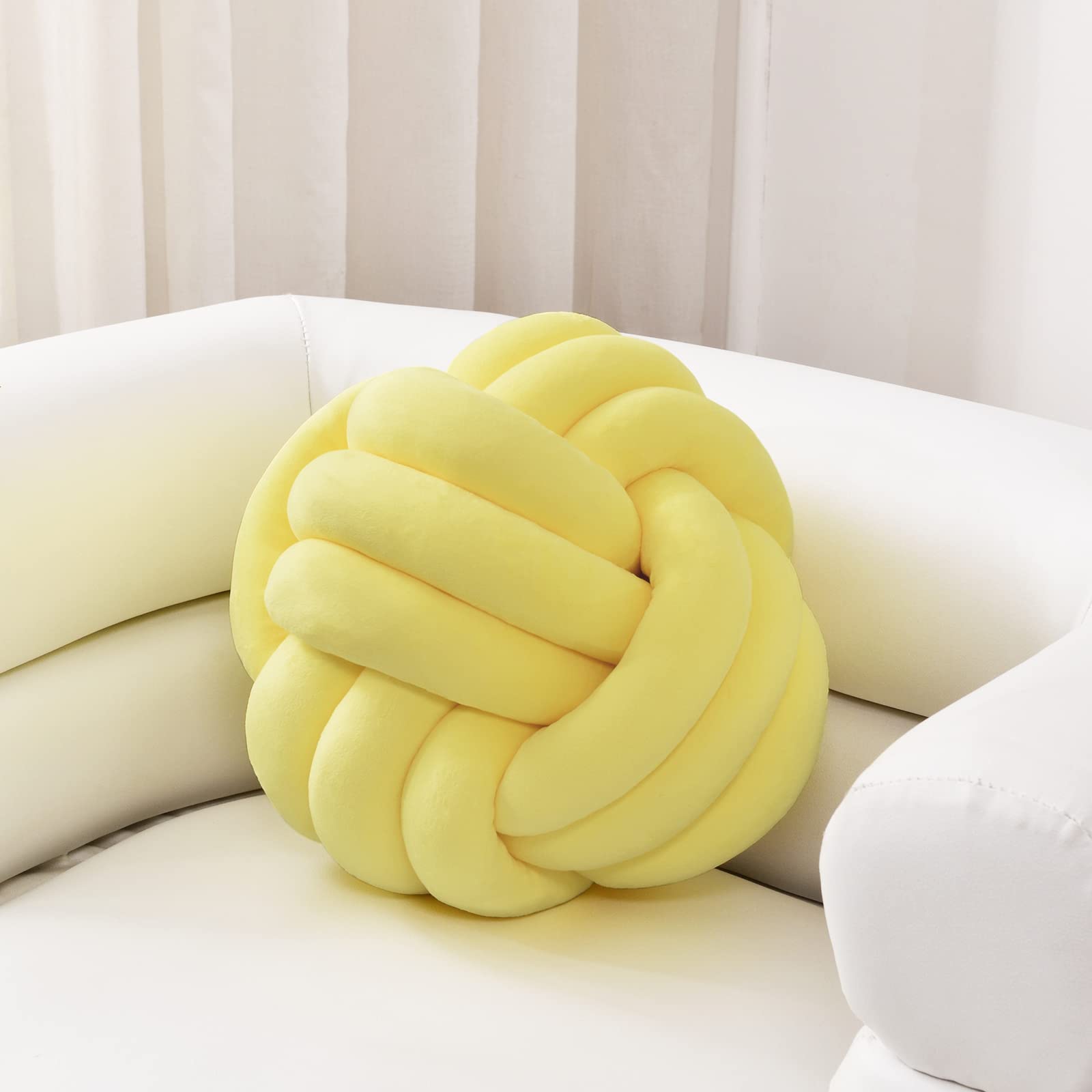 Sioloc Soft Knot Ball Pillows - Round Throw Pillow Cushion for Home Decor, Plush Knotted Handmade Pillow (7.8 Inches, Yellow) - Perfect for Sofa, Bed, Nursery & Cozy Living Room Accent