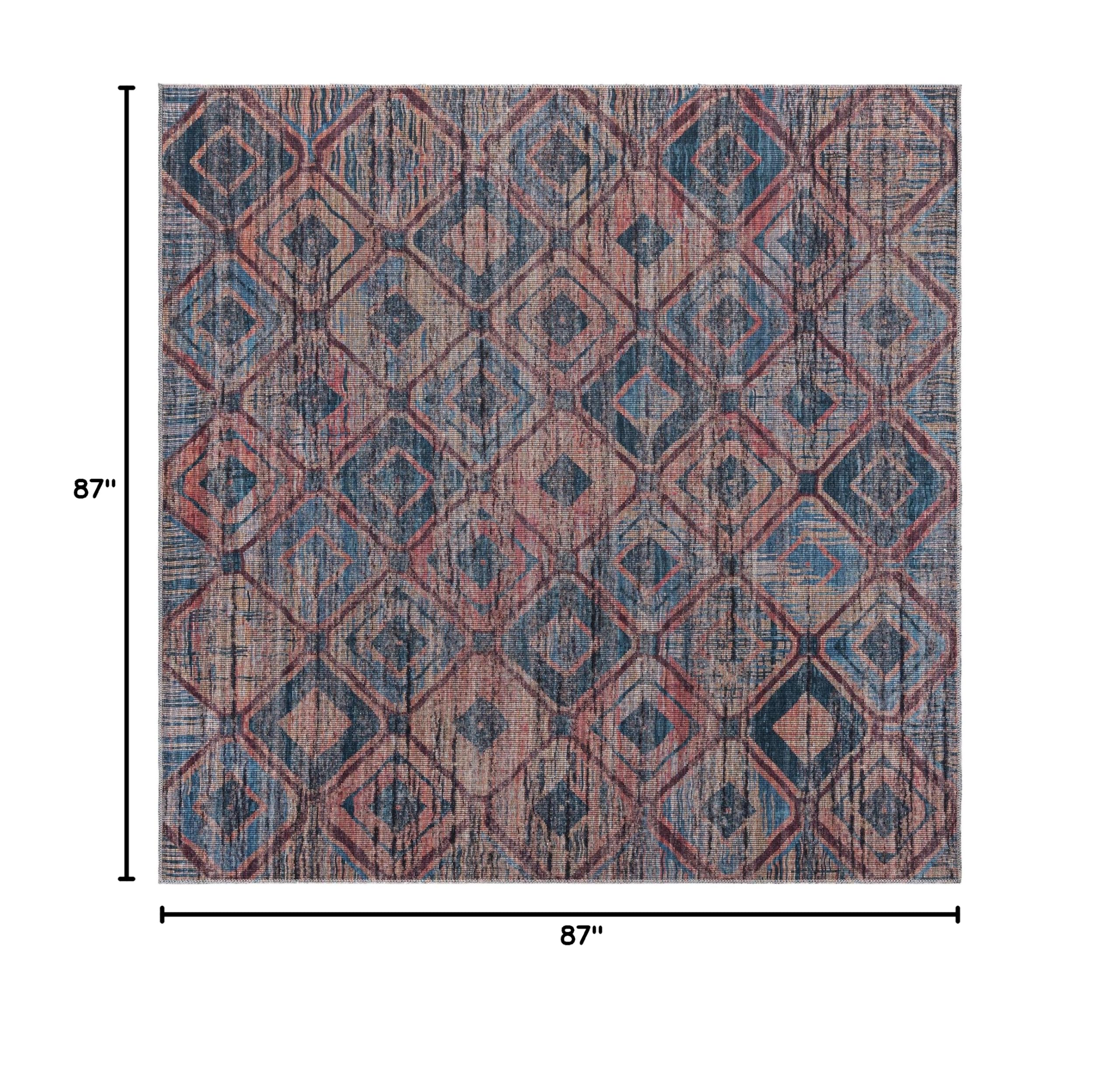 Washable Blue Flatweave Rug 7x7 ft - Sisu Collection by Rugs.com | Stain-Resistant Indoor/Outdoor Carpet for Living Room, Kitchen, Entryway & Patio Decor