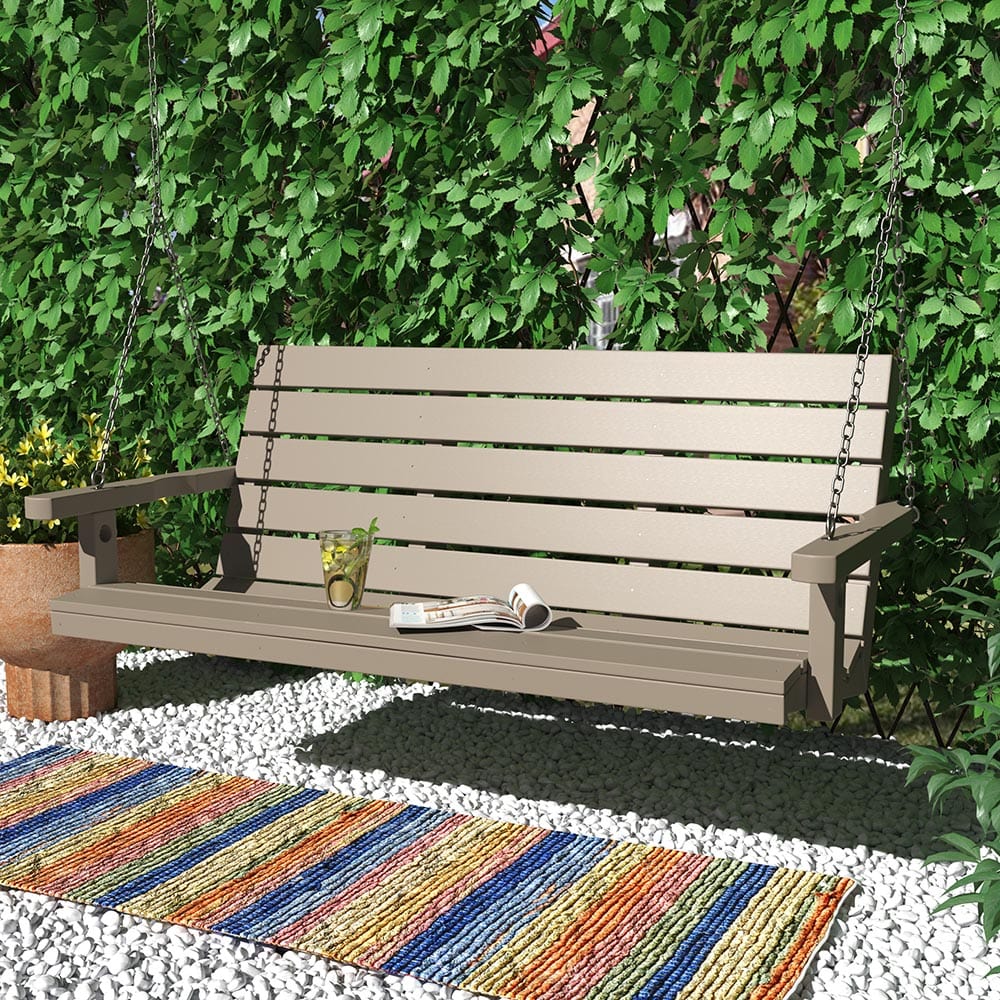 SimplyPoly 5 Foot Amish-Made Recycled Plastic Porch Swing - Weather-Resistant Weathered Wood Finish - Perfect for Outdoor Patio, Garden, or Backyard Relaxation