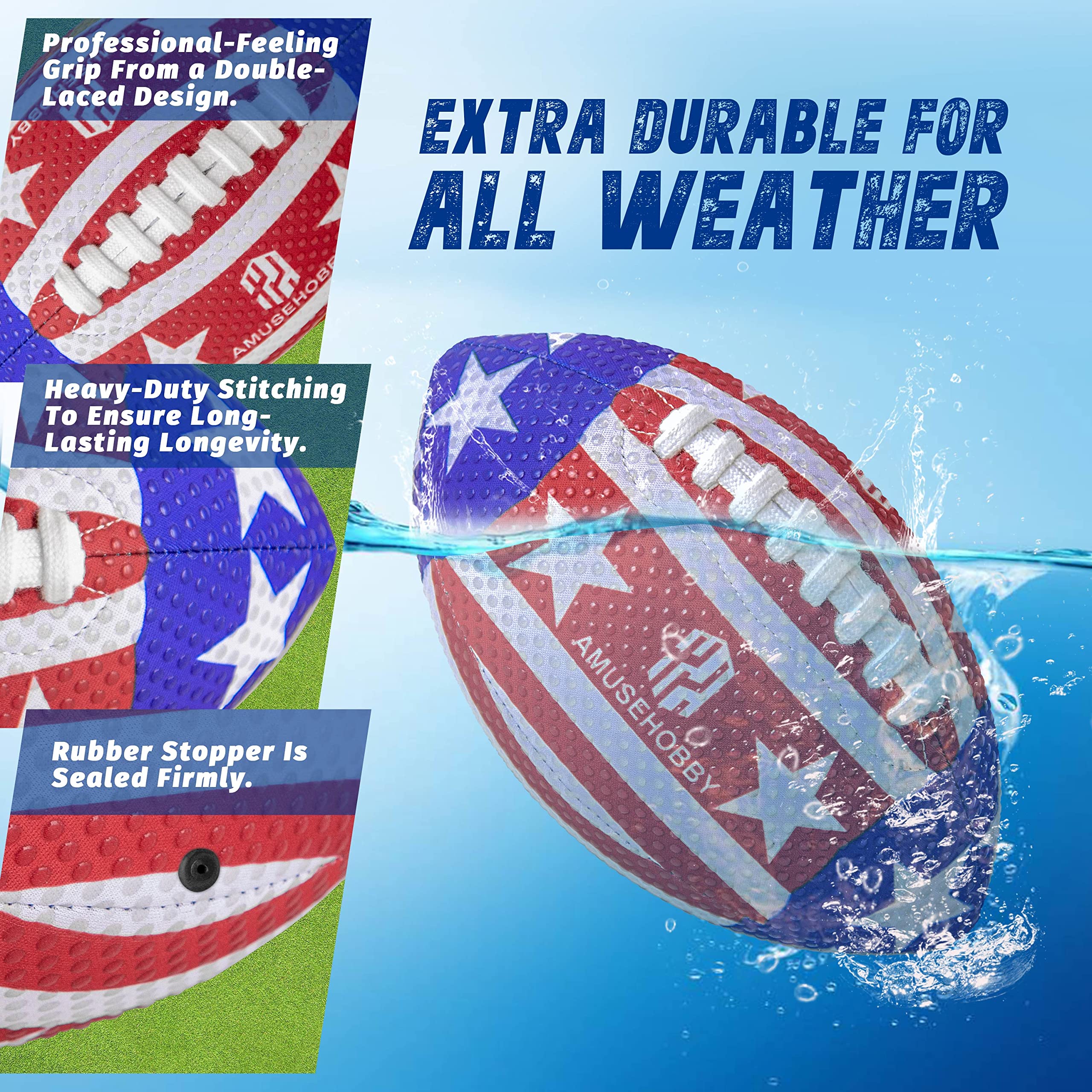 Official Size 9 Waterproof Football with Grip - Includes Pump & 2 Water Skipping Balls - Perfect for Pool Games, Beach Sports & Backyard Fun