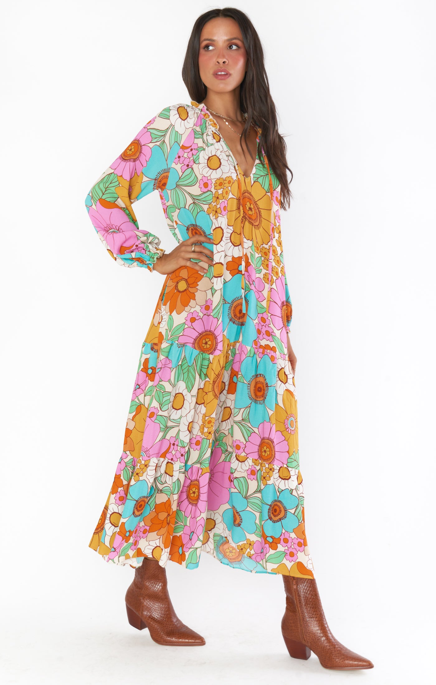 Birdie Maxi Dress Floral Print - Women's Summer Boho Flowy Dress for Beach, Vacation & Outdoor Events