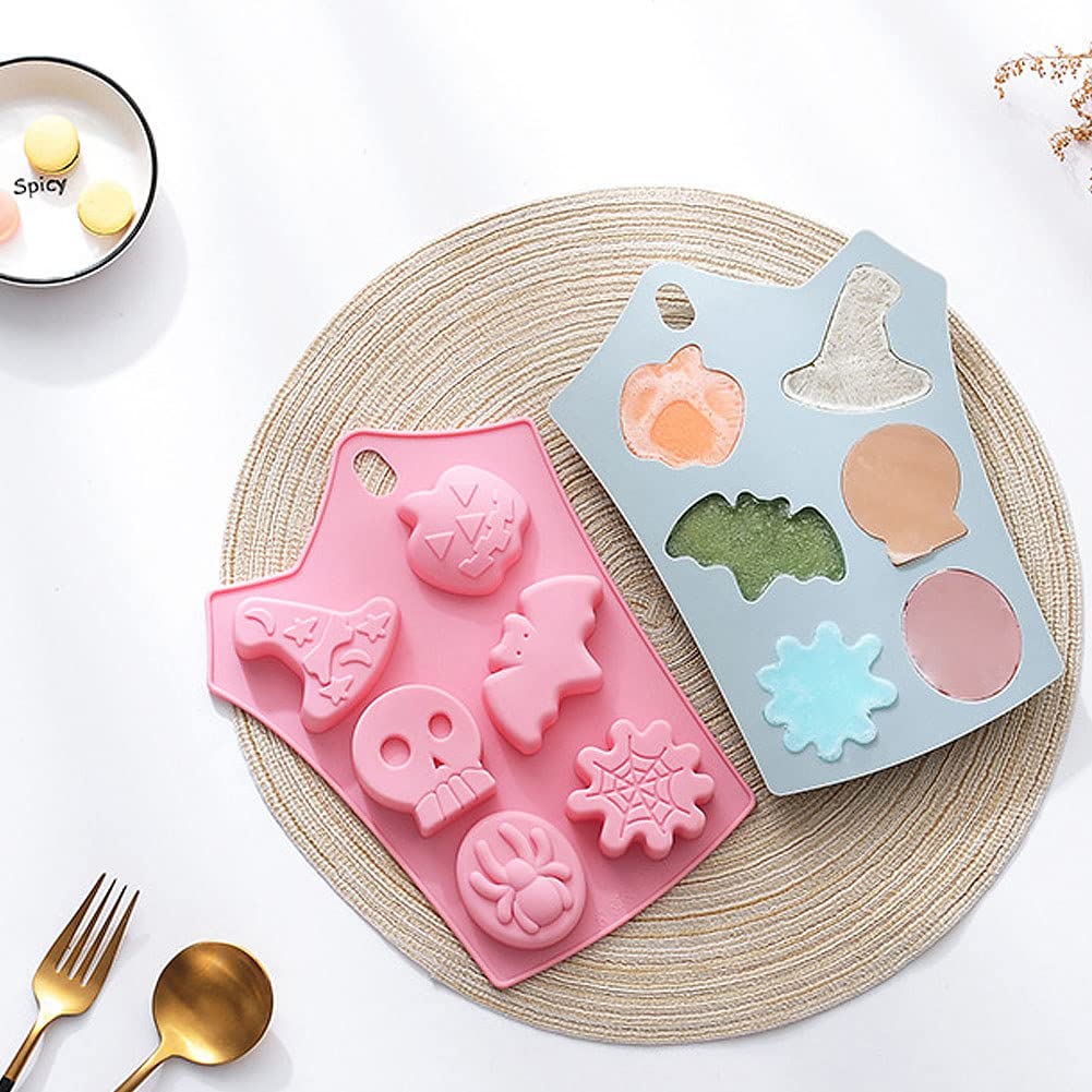 CANDeal 2-Piece Halloween Silicone Baking Mold Set - Nonstick Ghost & Pumpkin Cake Molds, Cookie Molds for DIY Halloween Bat, Skull & Chocolate Fondant - Perfect for Halloween Party Treats, Cupcake Decorating & Holiday Baking