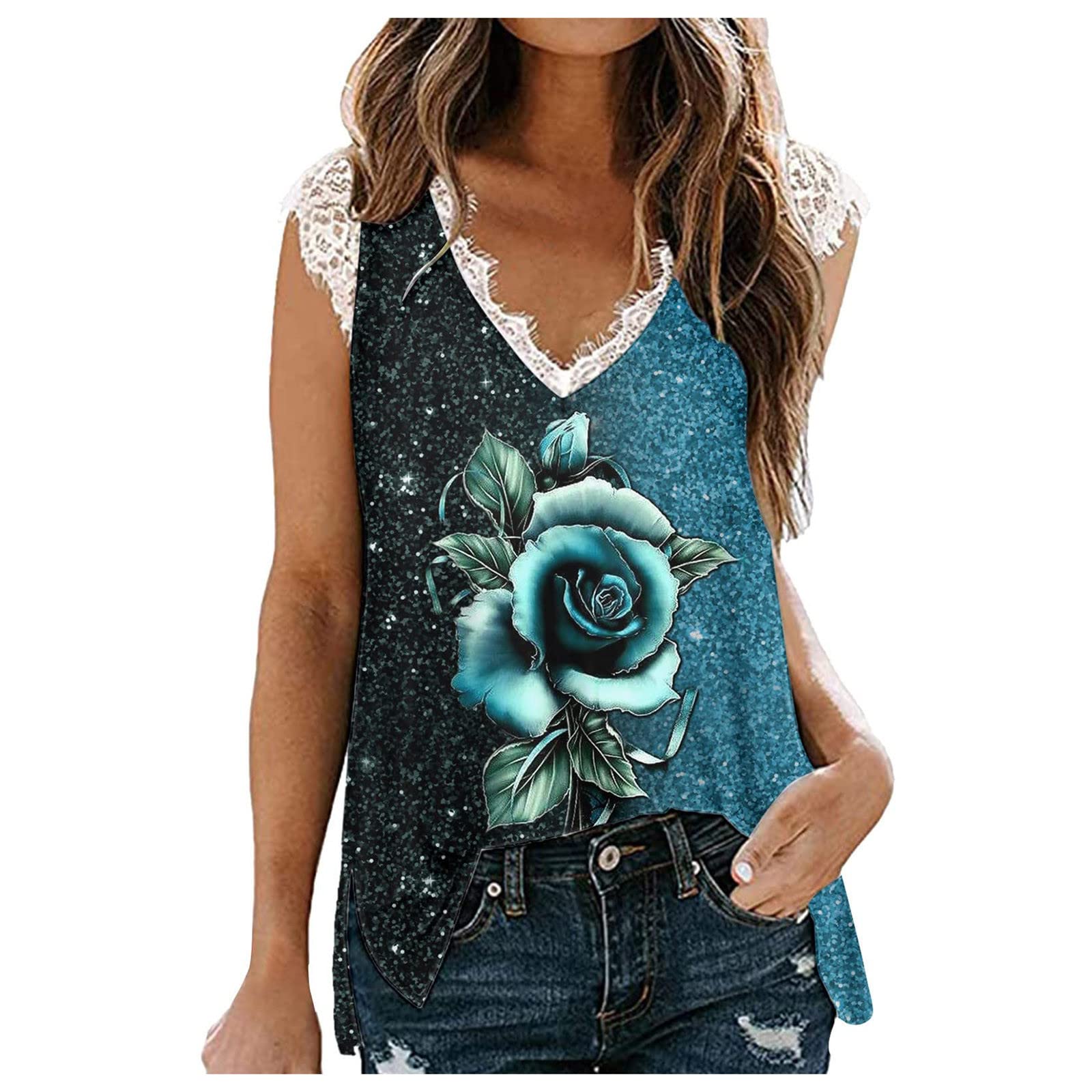 Women's Slim Fit Sleeveless Running Tank Top - Breathable Printed Lace Vest for Workout & Casual Wear | Gym, Jogging, Yoga, Summer Outfits