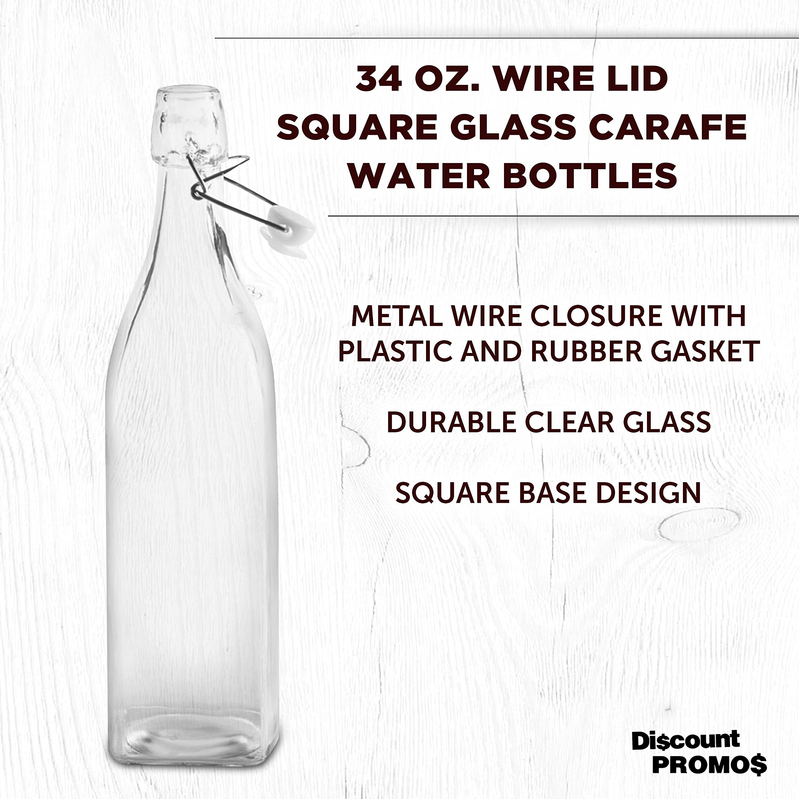 34 oz Square Glass Water Carafe Bottles with Wire Lids - Set of 10 Bulk Pack for Juices, Smoothies, Milk & Condiments - Clear Glass Pitchers for Restaurants, Cafes, Catering & Home Use