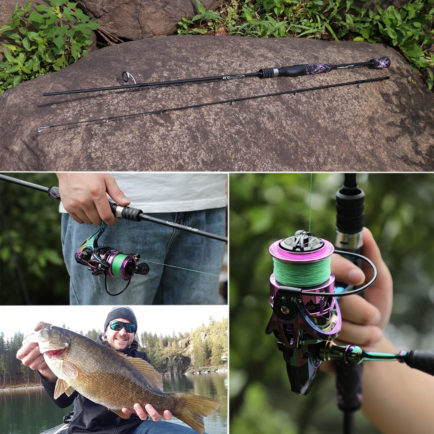 24-Ton Carbon Fiber Bass Fishing Rod - 2-Piece Casting & Spinning Rod with SuperPolymer Handle | Freshwater & Saltwater Fishing for Bass, Trout, and Walleye | Perfect for Shore Fishing, Kayak Angling, and Tournament Use