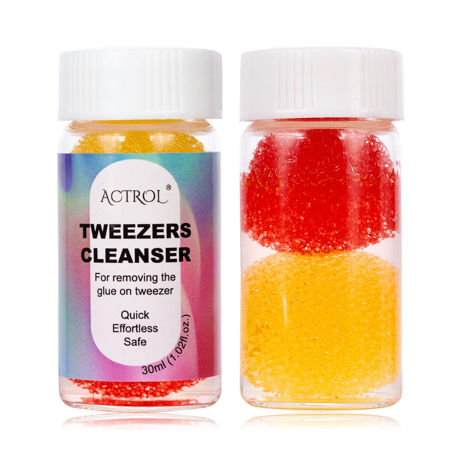Professional Eyelash Extension Tweezer Cleanser - 1 Bottle Lash Tweezers Cleaning Solution with Sponge & Red/Yellow Ball for Lash Glue Remover - Essential Salon & Home Use for Lash Technicians & DIY Beauty