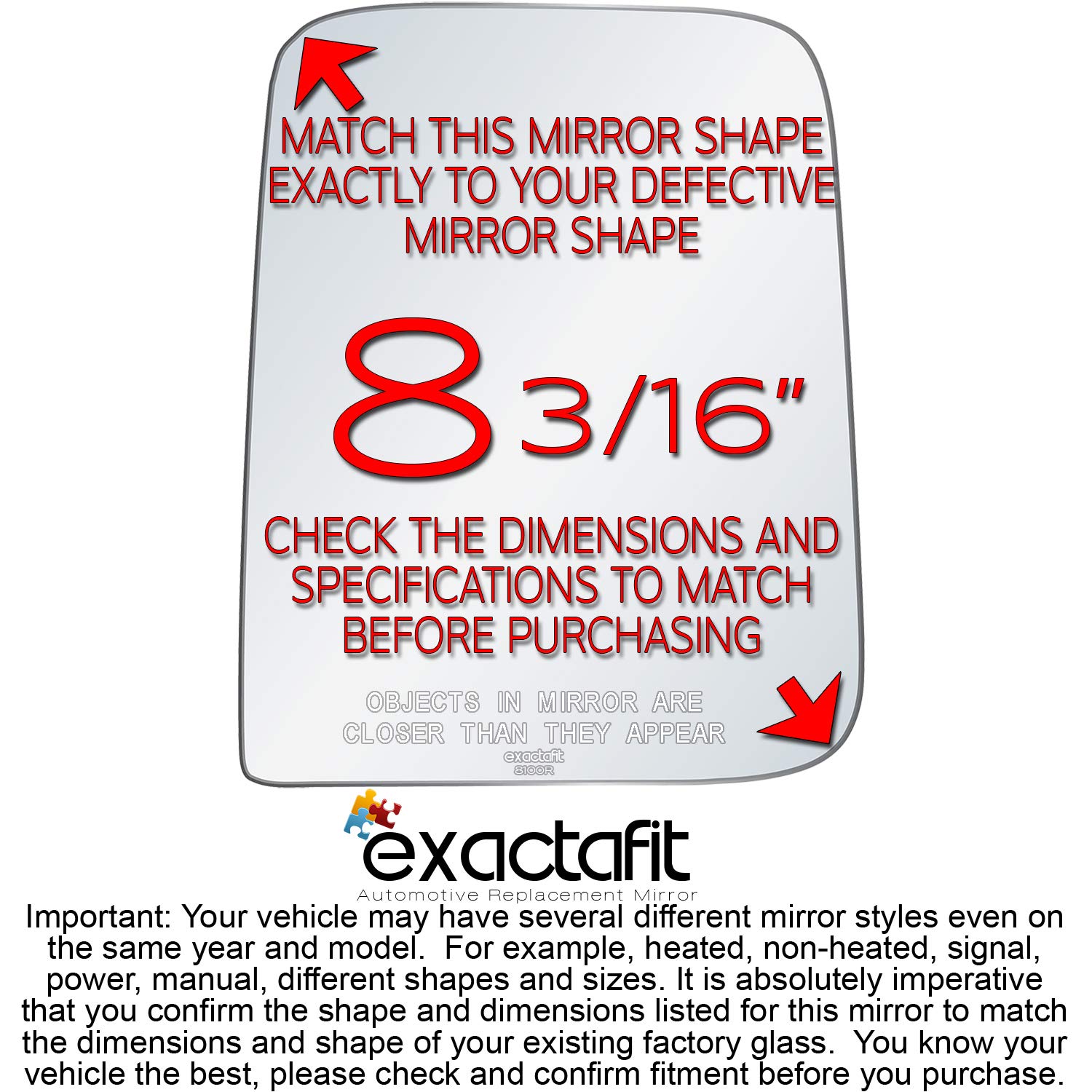 ExactaFit 8100R Passenger Side Mirror Glass Replacement for 1987-2002 Jeep Wrangler & 1997-2002 Jeep TJ - Exact Fit, Easy Installation, Durable OEM Quality - Perfect for Off-Roading, Daily Commuting & Vehicle Restoration
