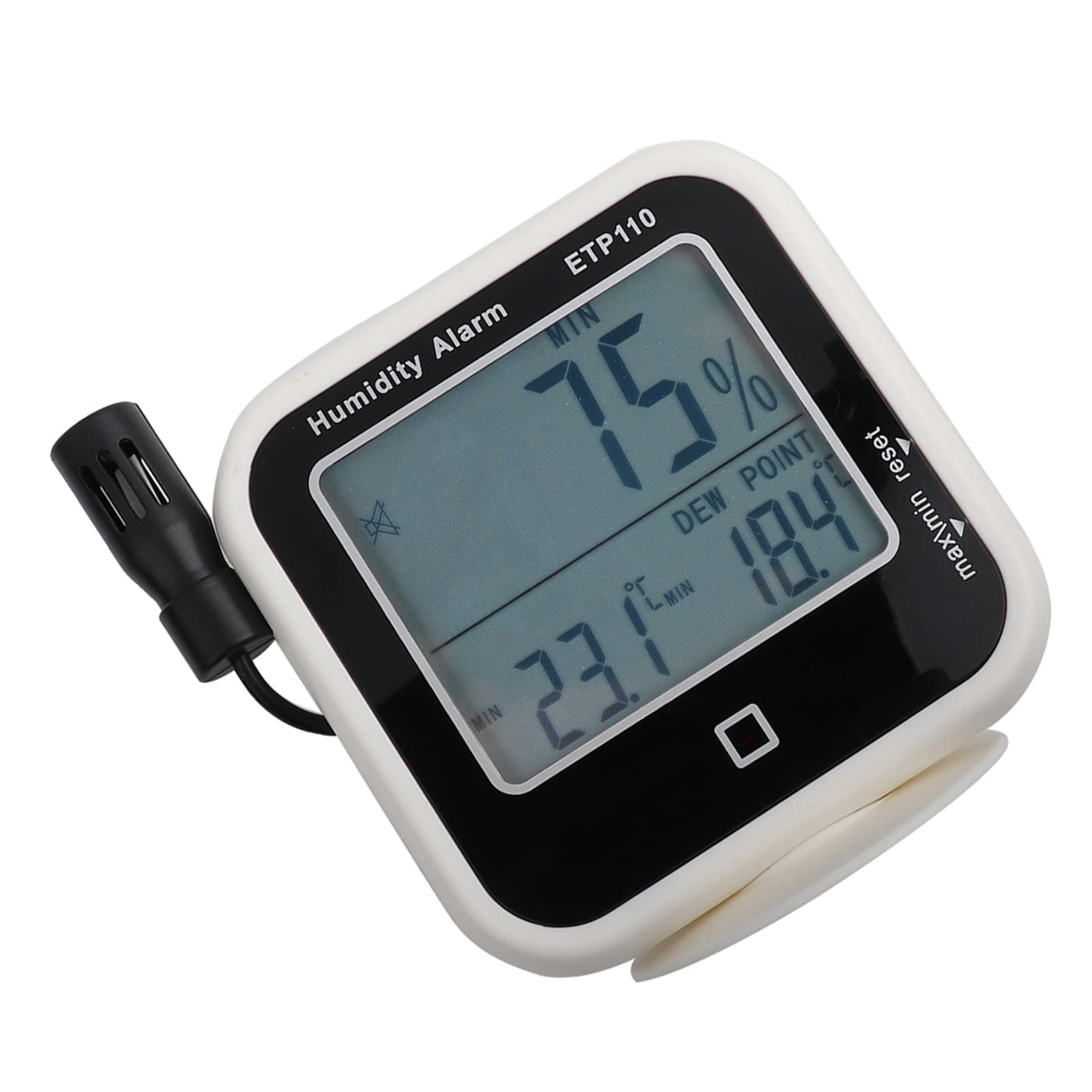 Digital Thermo Hygrometer with Dew Point Sensor - LCD Display, Data Storage & LED Alarm for Home, Laboratory, Greenhouse & Wine Cellar Use