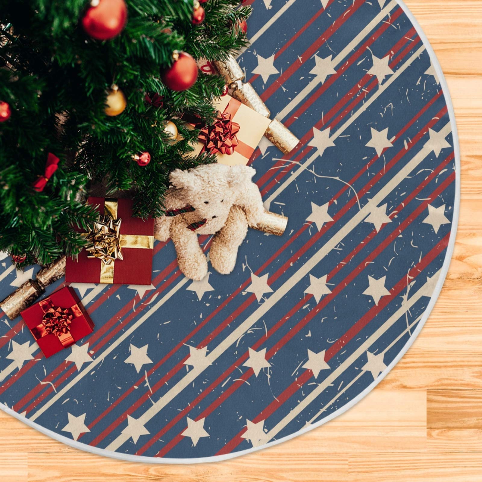 American Patriotic Stars Christmas Tree Skirt - 47.2 Inch USA Flag Xmas Tree Mat for Holiday Decorations | Indoor/Outdoor Home, Office & Party Decor | Perfect for Christmas Celebrations, Fireplace Displays & Festive Gatherings