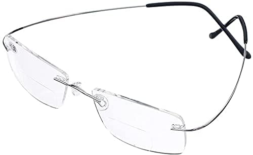 Lightweight Titanium Bifocal Reading Glasses for Men & Women - Rimless Fashion Eyewear with Case - Perfect for Reading, Computer Work & Daily Use