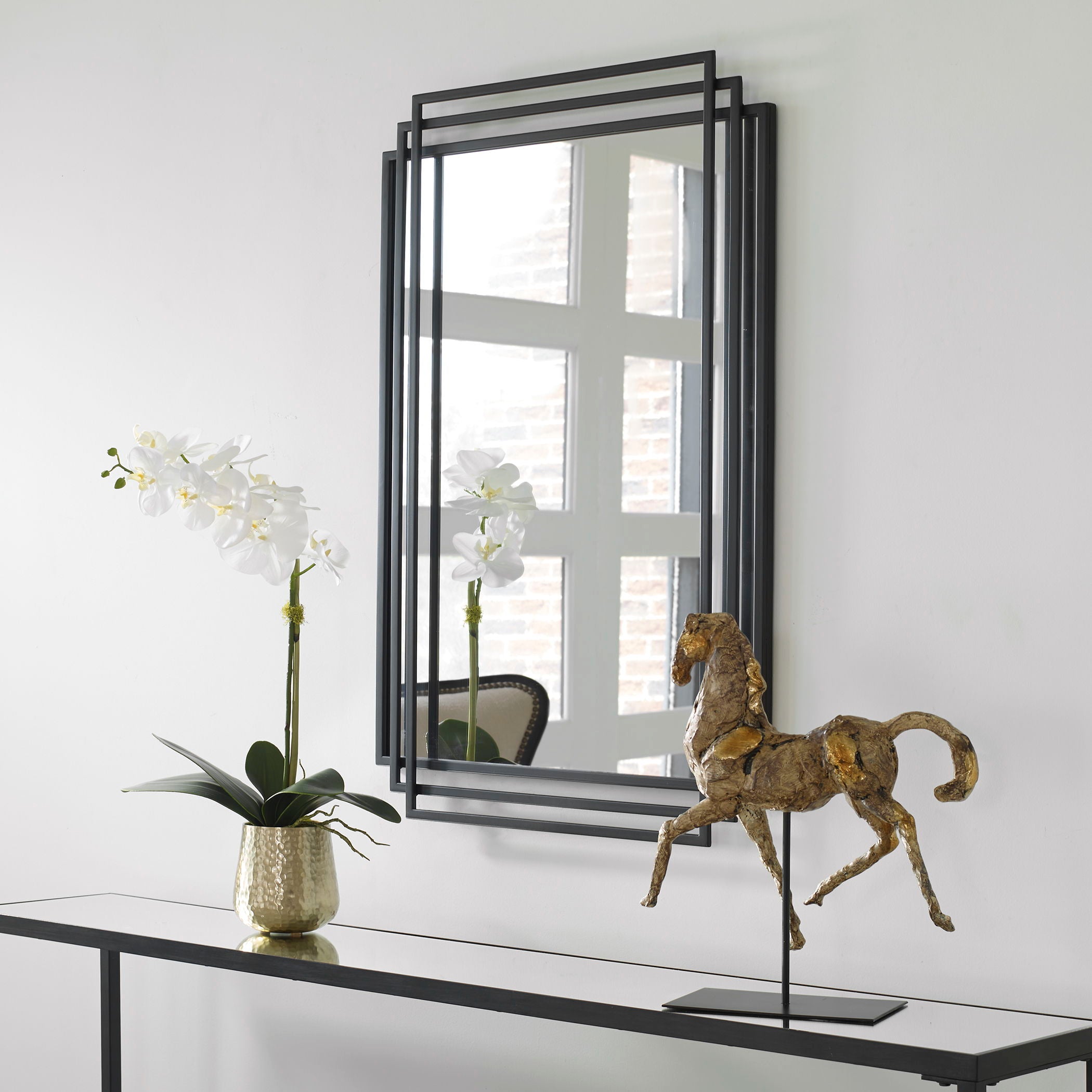 Black Iron Mirror by Amherst - Elegant Wall Decor for Living Room, Bedroom & Entryway