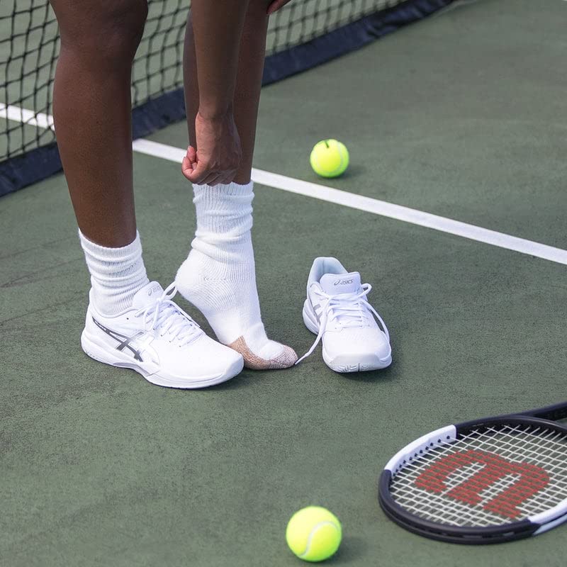 5+1 Bonus Pack - Premium Tennis Maximum Cushion Crew Socks (White, Large) - Buy 5 Get 1 Free - Perfect for Tennis, Running & Sports Performance