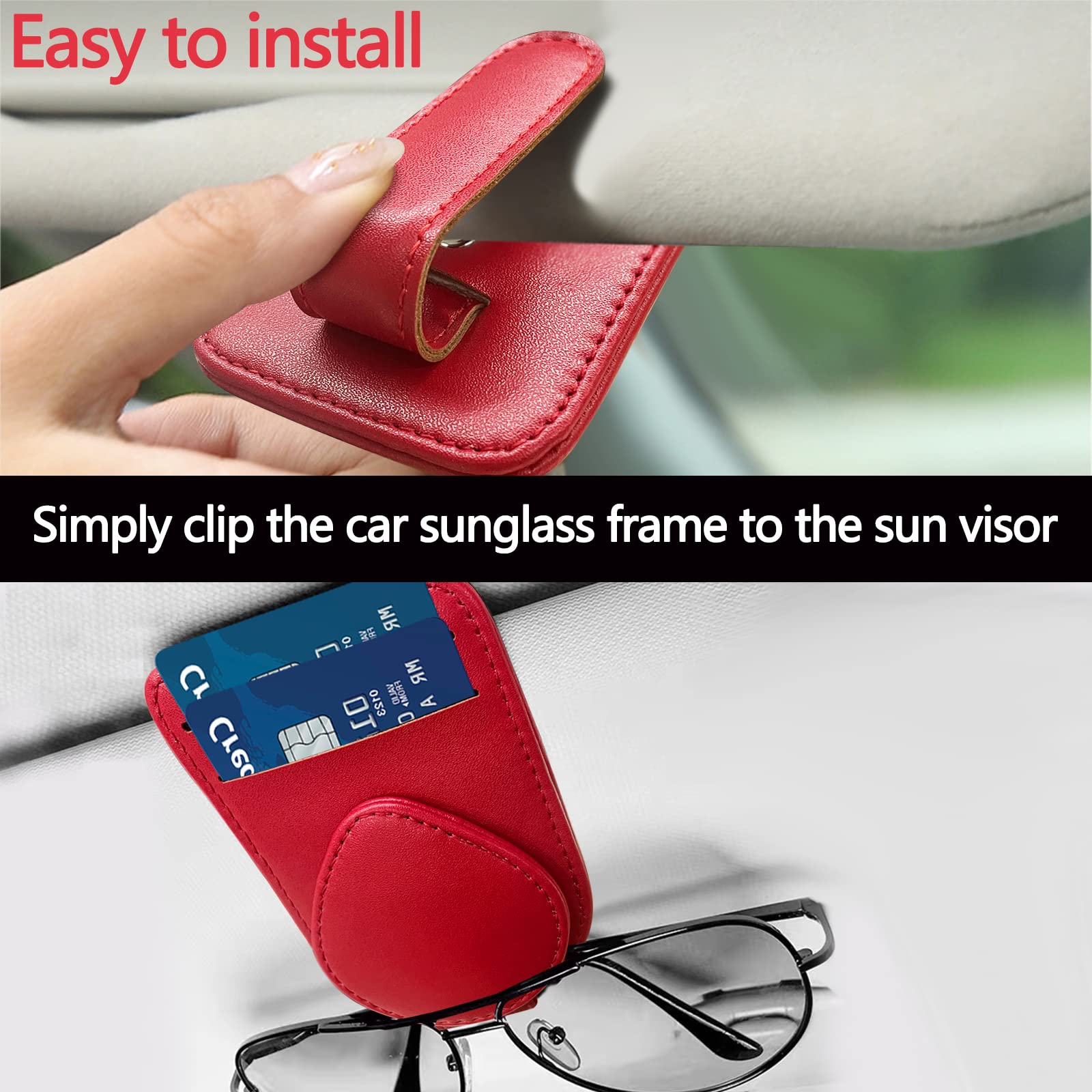 Premium Black Leather Sunglass Holder for Car Visor - Universal Clip Organizer for Men, Women & Teens - Perfect for Driving, Travel & Outdoor Activities