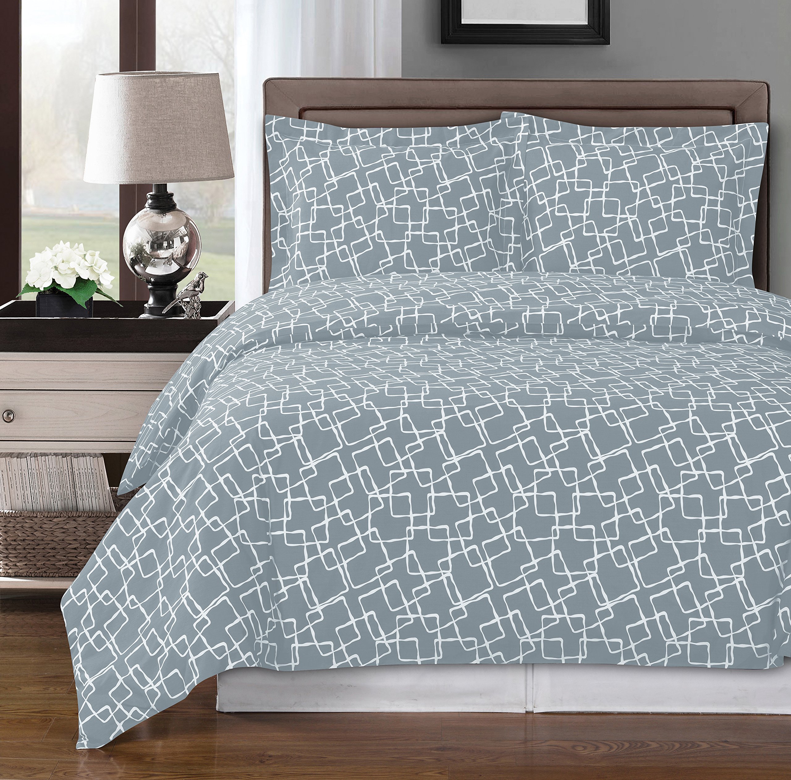 Royal Hotel Luxury 4-Piece Full/Queen Comforter Set - 100% Cotton 300 Thread Count Gray & White Bedding - Perfect for Master Bedroom, Guest Room & Airbnb