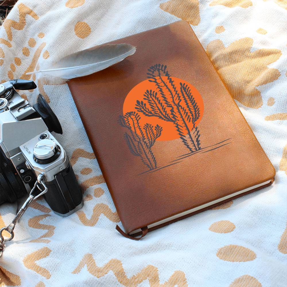 Vegan Leather Journal - Handmade Desert Sun Design - Perfect for Travel, Writing & Gift Giving