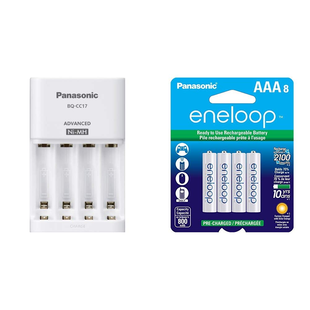 Panasonic eneloop Battery Charger with 8-Pack AAA Rechargeable Batteries - Fast Charging for Cameras, Game Controllers & Electronics - Eco-Friendly Power Solution