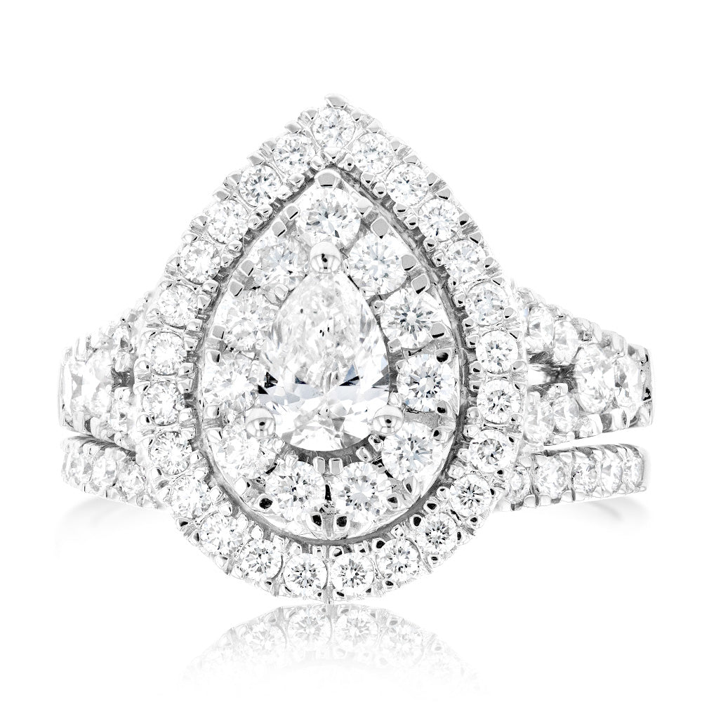 1.90 Carat Pear Cut Diamond Bridal Set in 10K White Gold – Elegant Engagement & Wedding Ring Set for Brides