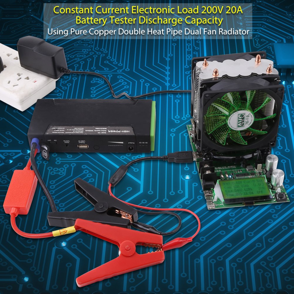 180W Adjustable USB Load Battery Tester with LCD Display - Constant Current Electronic Load Module for Power Bank Capacity Testing, Includes Heatsink Fan - Perfect for DIY Electronics, Battery Testing & Power Supply Analysis