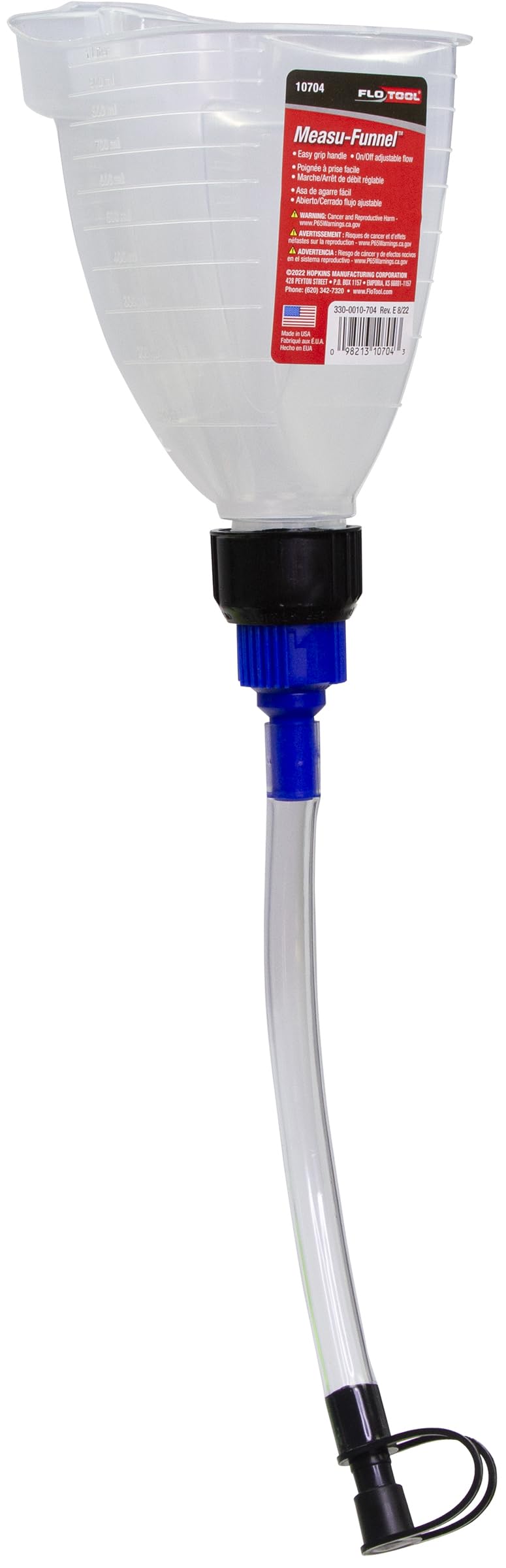 FloTool Hopkins 10704 Measu-Funnel with On/Off Spout - 2 Quart Black Plastic Funnel for Automotive Fluids, Oil Changes & DIY Projects