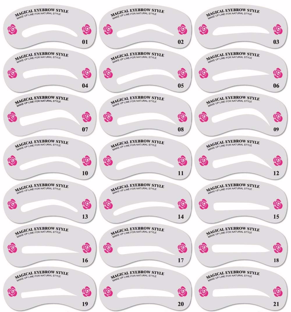 AlexVyan 21-Piece Reusable Eyebrow Stencil Kit - Eyebrow Grooming & Shaping Templates for Perfect Makeup | Ideal for DIY Beauty, Salon Use & Eyebrow Shaping at Home