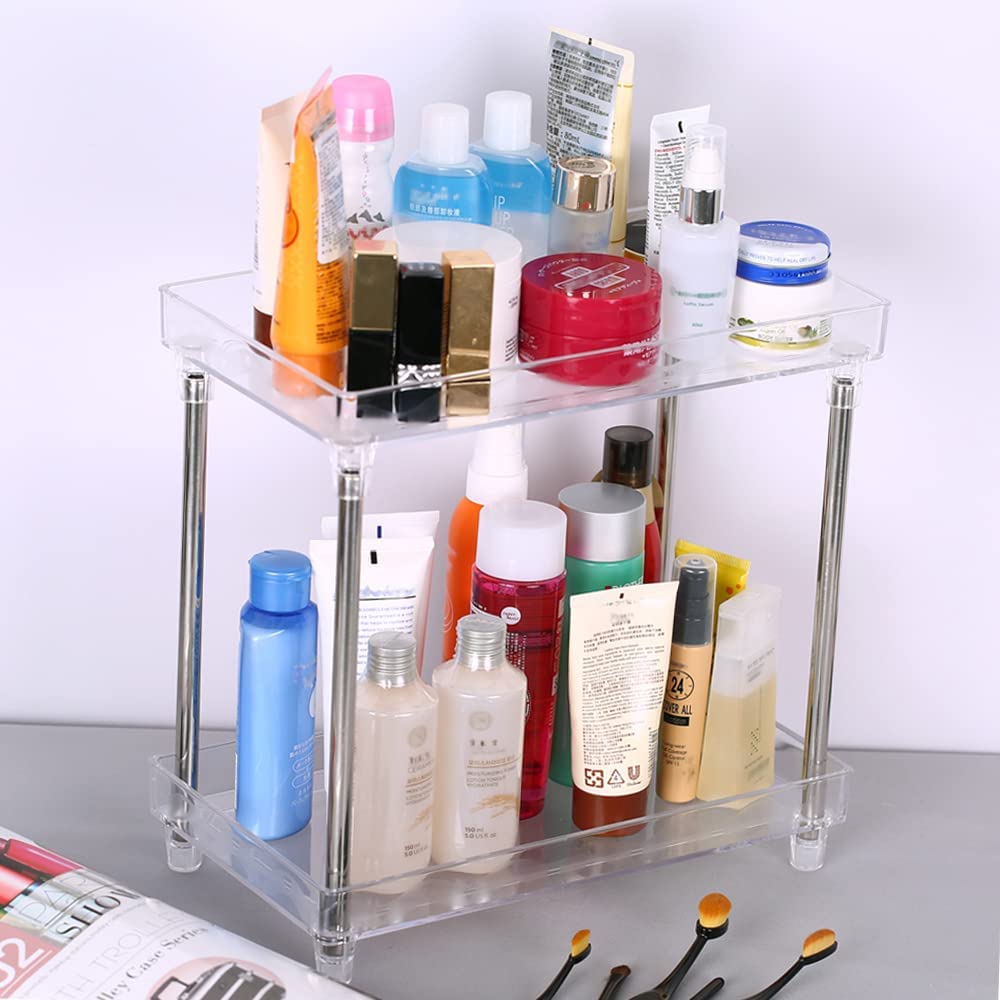 Kavolet 2-Tier Clear Acrylic Bathroom Organizer - Countertop Cosmetic Display Case & Storage Shelf for Perfume, Skincare, Makeup - Perfect for Vanity, Dresser, Counter Organization (Ideal for Small Spaces & Clutter-Free Bathroom Decor)