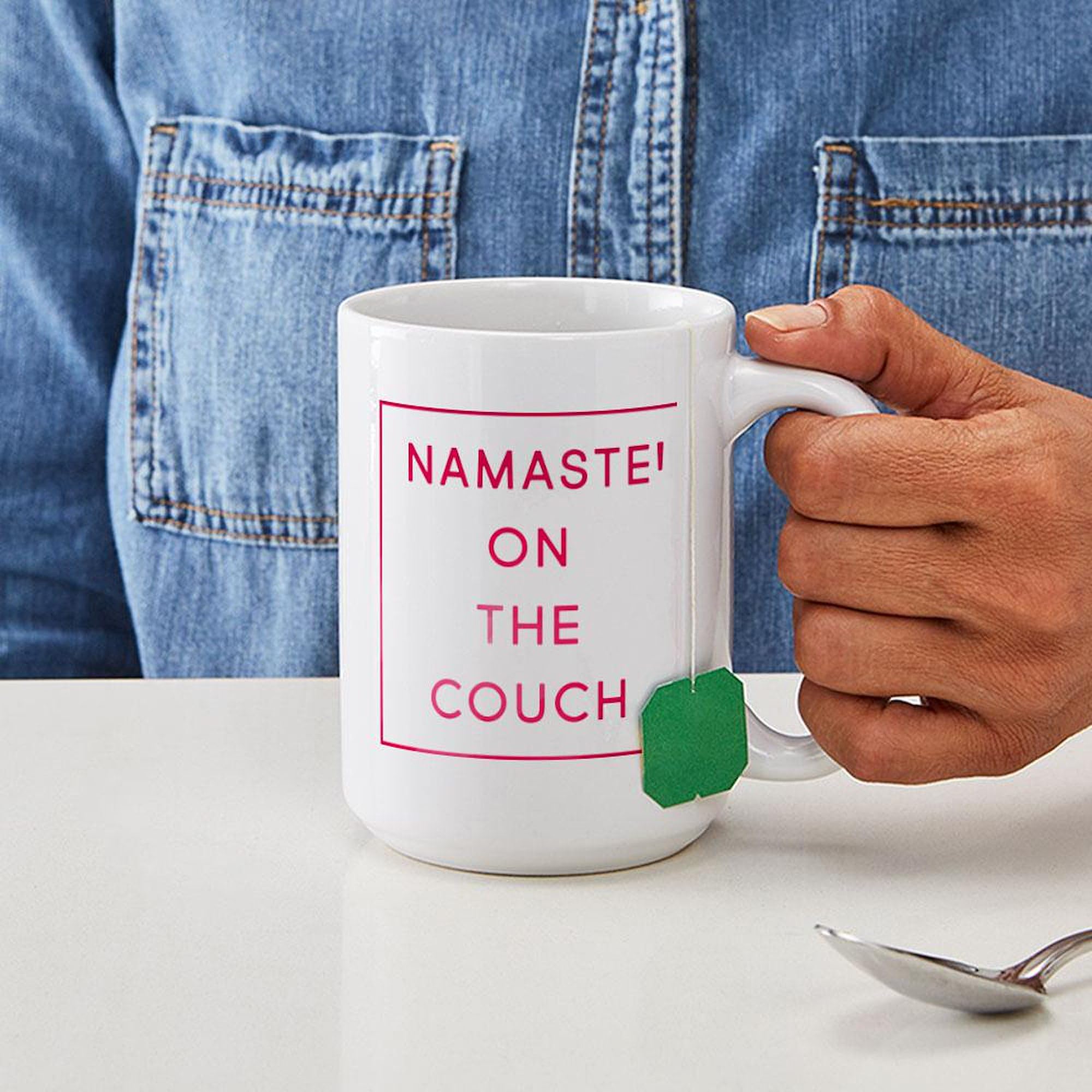 Namaste On The Couch 15 oz Ceramic Coffee Mug - Perfect for Yoga Lovers, Tea & Coffee Drinkers - Great for Home, Office & Meditation Spaces