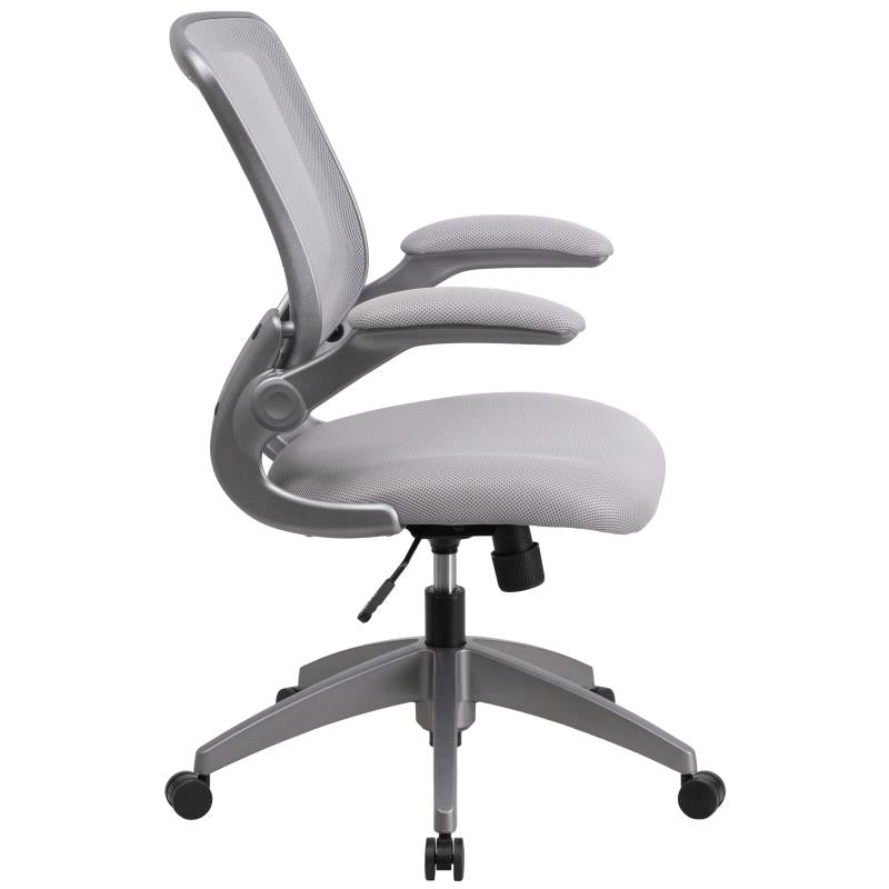 Ergonomic Mesh Office Chair with Flip-Up Arms - Mid Back Swivel Task Chair with Gray Frame for Home & Office Workspace Comfort