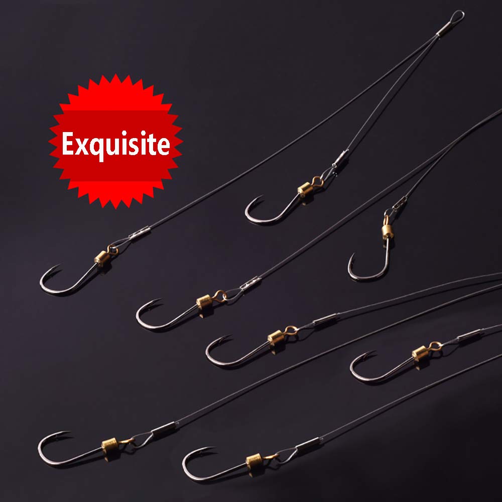 Stainless Steel Fishing Hook Rigs with Wire Line Leader - Saltwater & Freshwater Fishing Gear for Bass, Trout, and Catfish | Ideal for Pier, Shore, and Boat Fishing